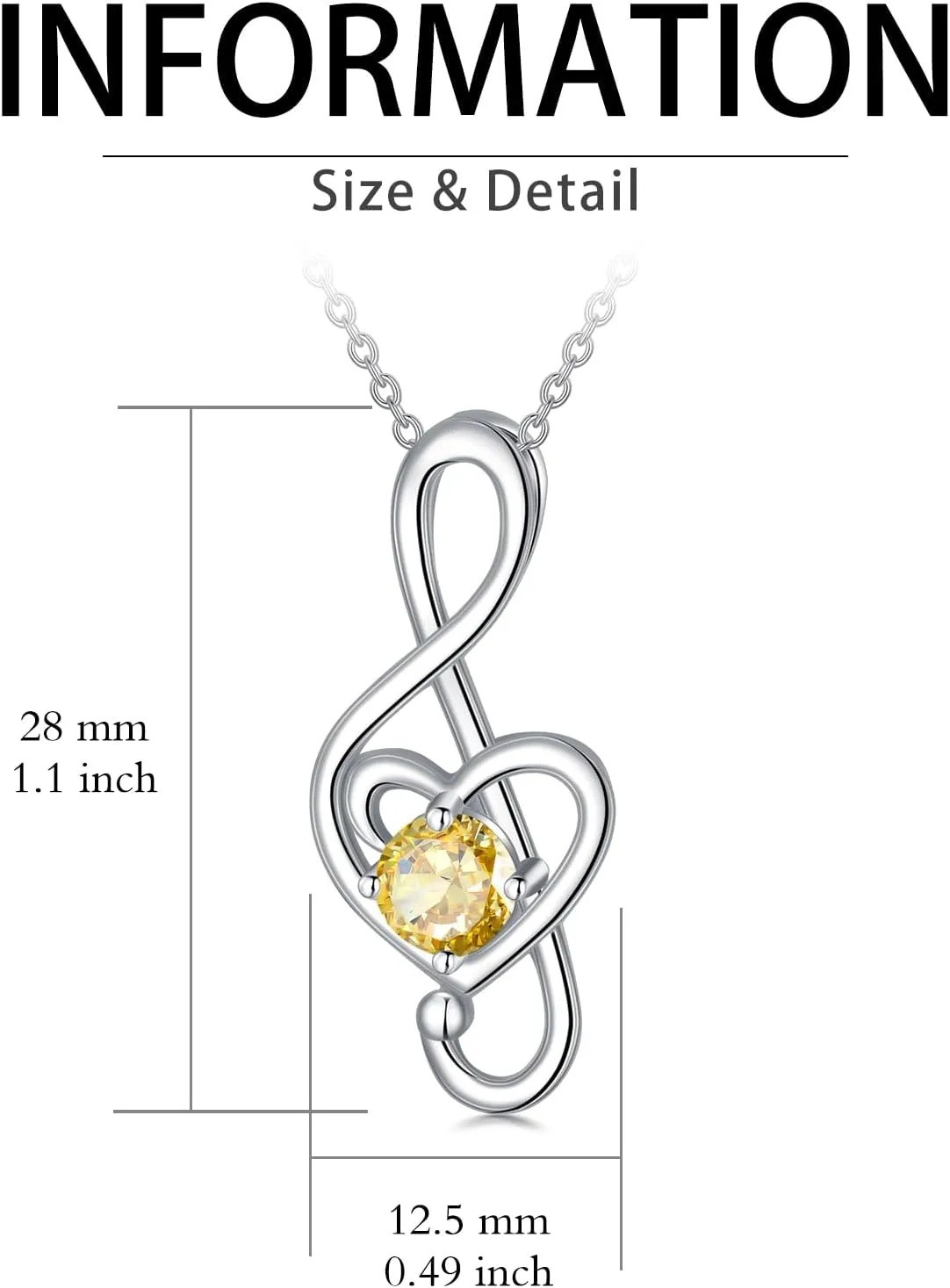 Music Note Necklaces for Women Sterling Silver 12 Birthstone Musical Necklace Jewelry Birthday Gifts Music Lovers Student Teacher