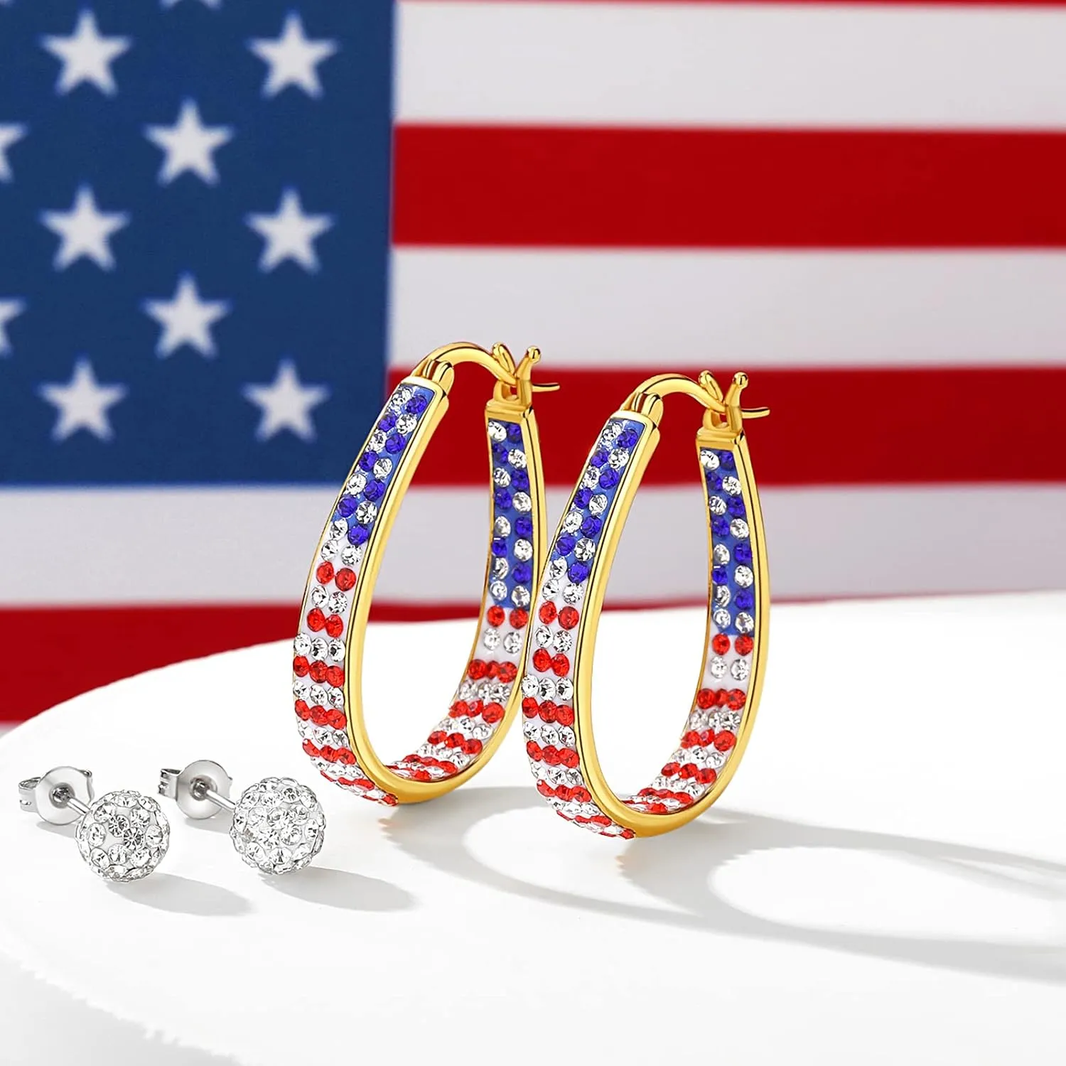 MUYUU Crystal Hoop Earrings for Women, Sparkly Earrings Inside Out Oval Hoop Earrings For Women Fashion Jewelry Gift