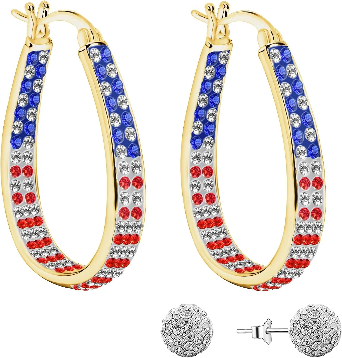 MUYUU Crystal Hoop Earrings for Women, Sparkly Earrings Inside Out Oval Hoop Earrings For Women Fashion Jewelry Gift