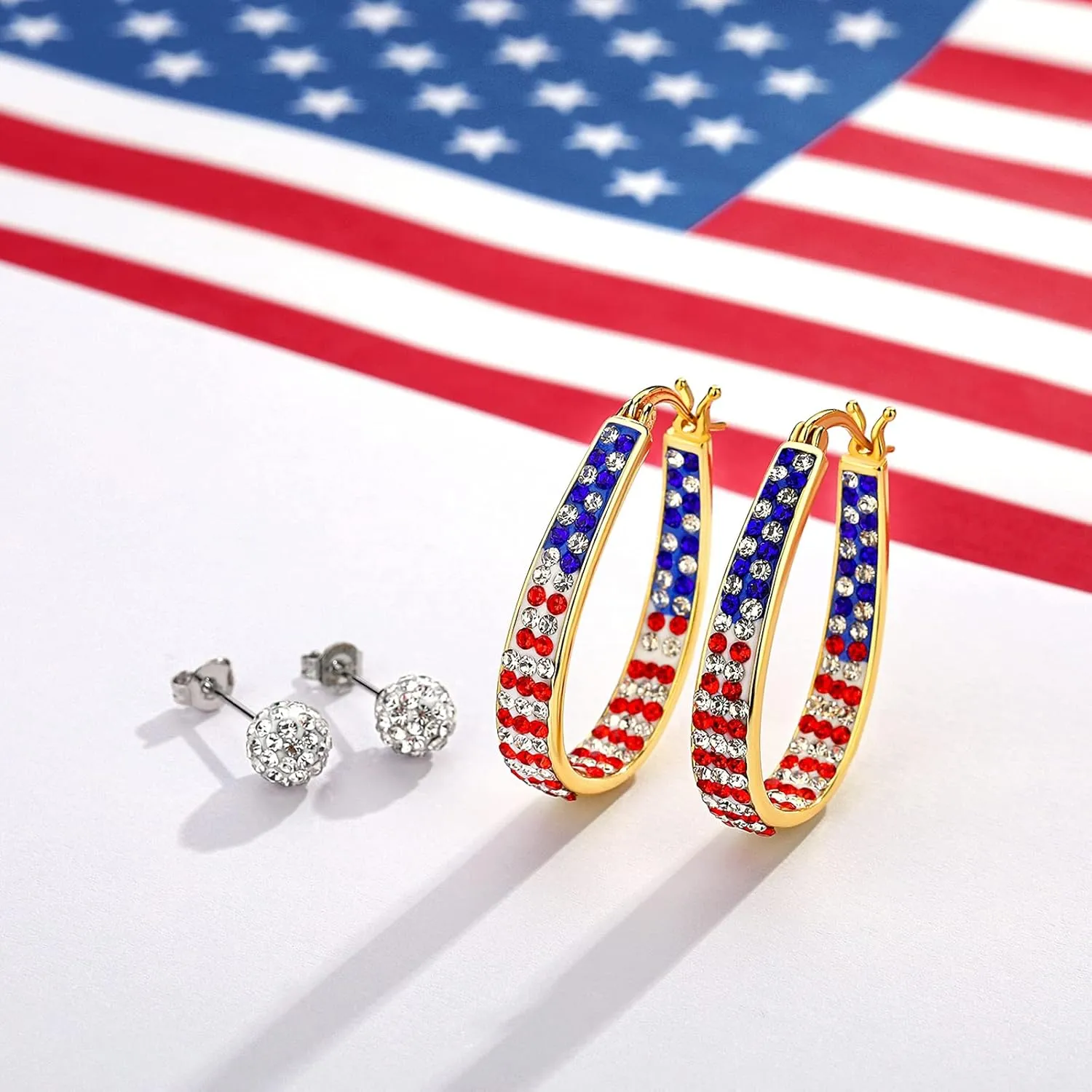MUYUU Crystal Hoop Earrings for Women, Sparkly Earrings Inside Out Oval Hoop Earrings For Women Fashion Jewelry Gift
