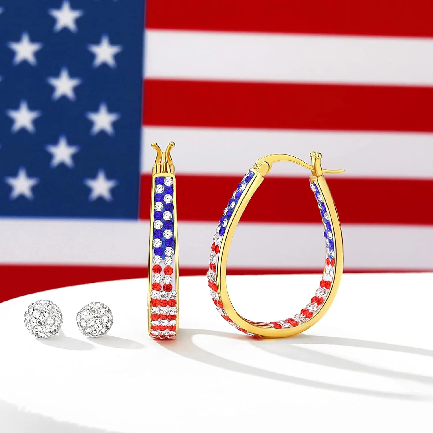 MUYUU Crystal Hoop Earrings for Women, Sparkly Earrings Inside Out Oval Hoop Earrings For Women Fashion Jewelry Gift