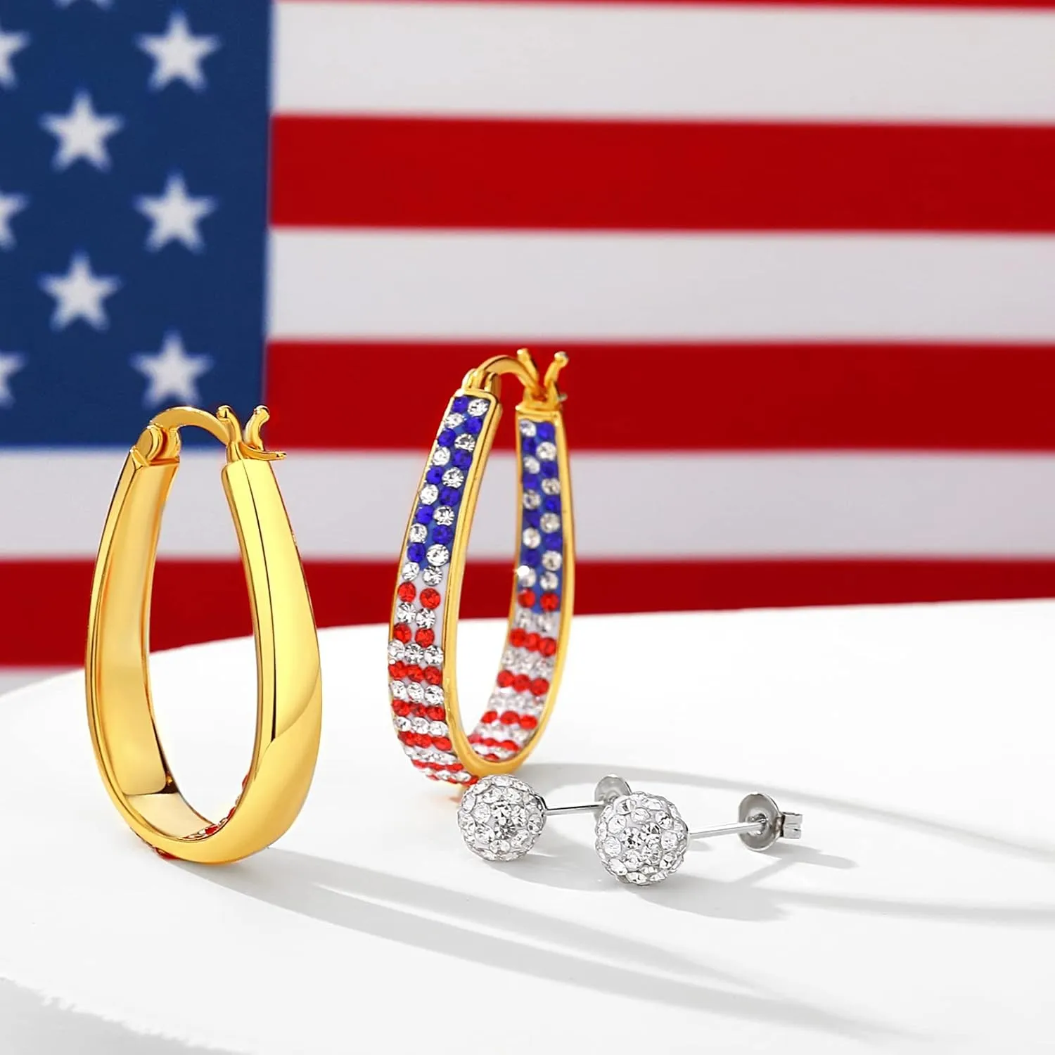 MUYUU Crystal Hoop Earrings for Women, Sparkly Earrings Inside Out Oval Hoop Earrings For Women Fashion Jewelry Gift