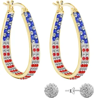 MUYUU Crystal Hoop Earrings for Women, Sparkly Earrings Inside Out Oval Hoop Earrings For Women Fashion Jewelry Gift