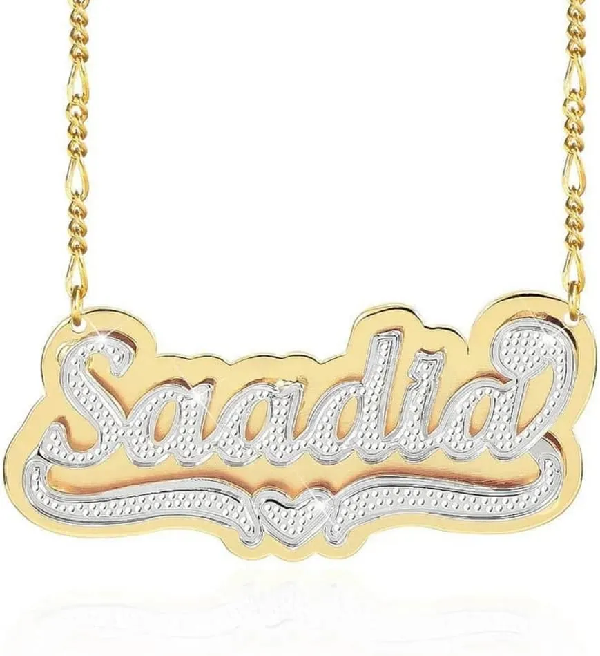 Name Plate Necklaces Double Plated Name Necklace Personalized Custom NameNecklace for Women with Heart 18k Gold Plated Nameplate Pendant for Women