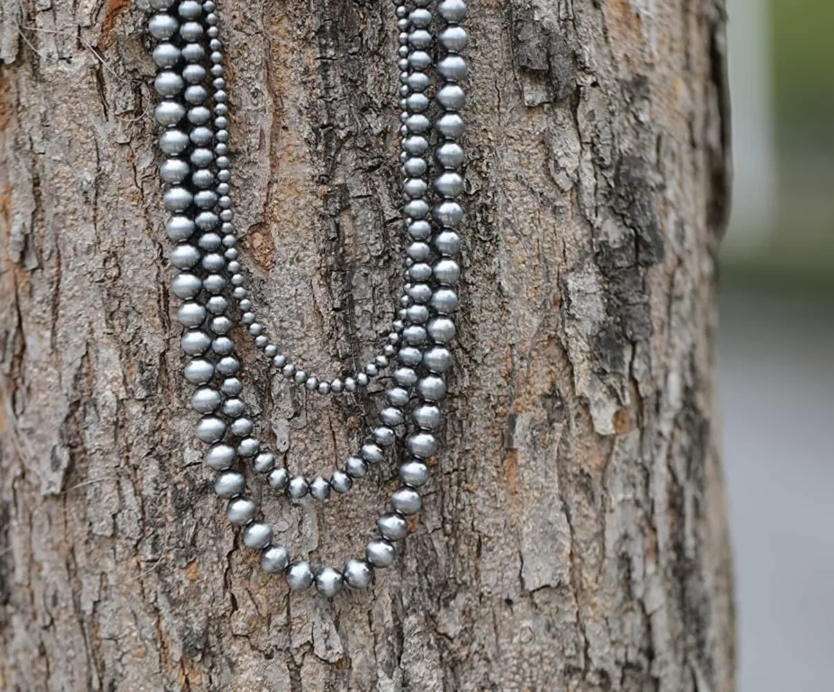 Navajo Black Pearl Layered Necklace Long Western Cowgirl Beaded Pearl Necklaces for Women Girls Party Wedding Jewelry