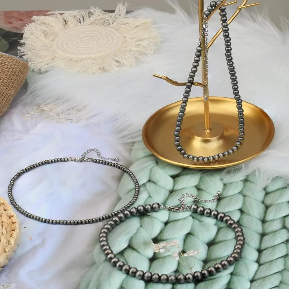 Navajo Black Pearl Layered Necklace Long Western Cowgirl Beaded Pearl Necklaces for Women Girls Party Wedding Jewelry