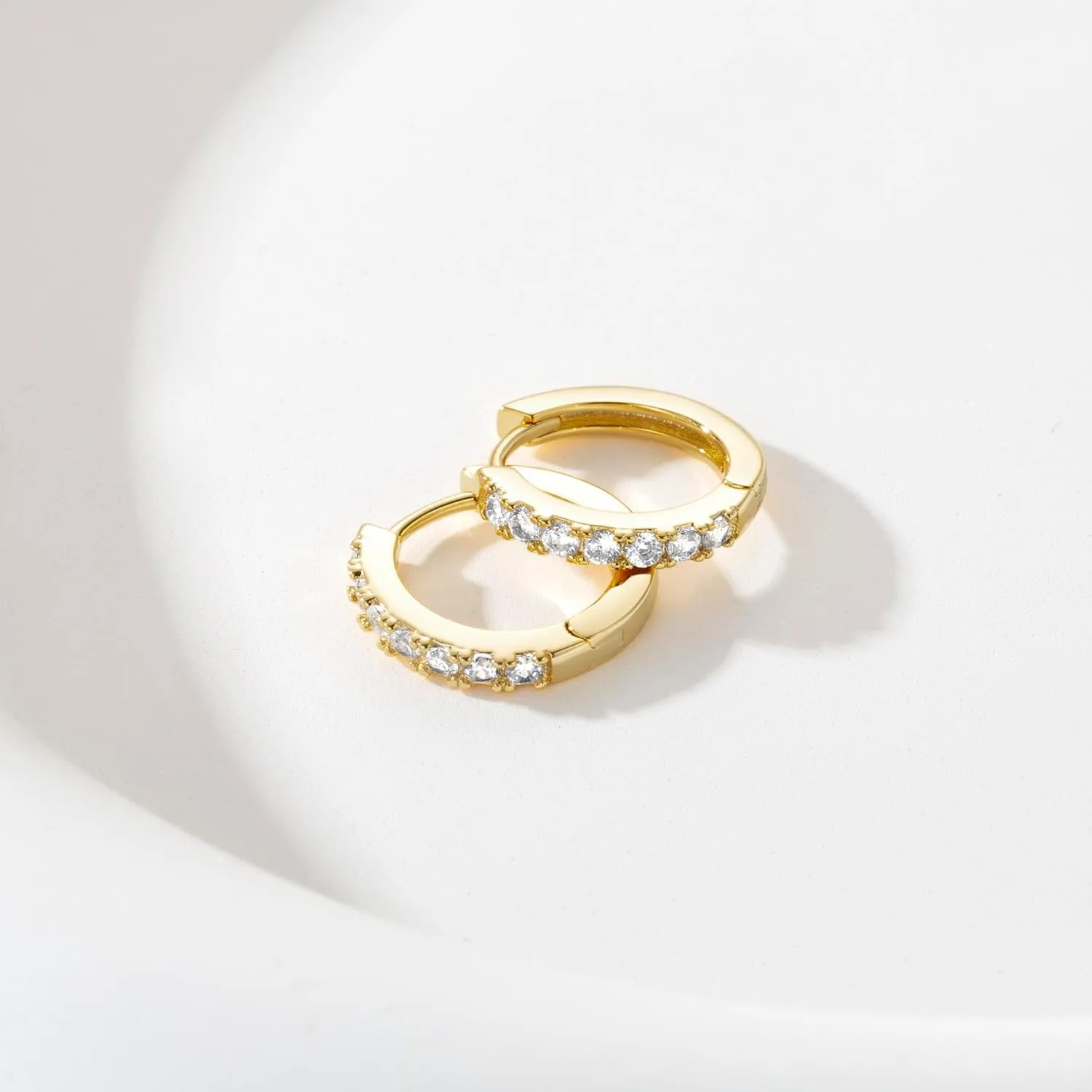 NEARLAND 14K Gold Hoop Earrings for Women 14K Gold Earrings Hypoallergenic Lightweight Small Hoop Earring for Womens with Round Cubic Zirconia Huggie Hoops Earring for Women 12/14/16/20/25/30mm