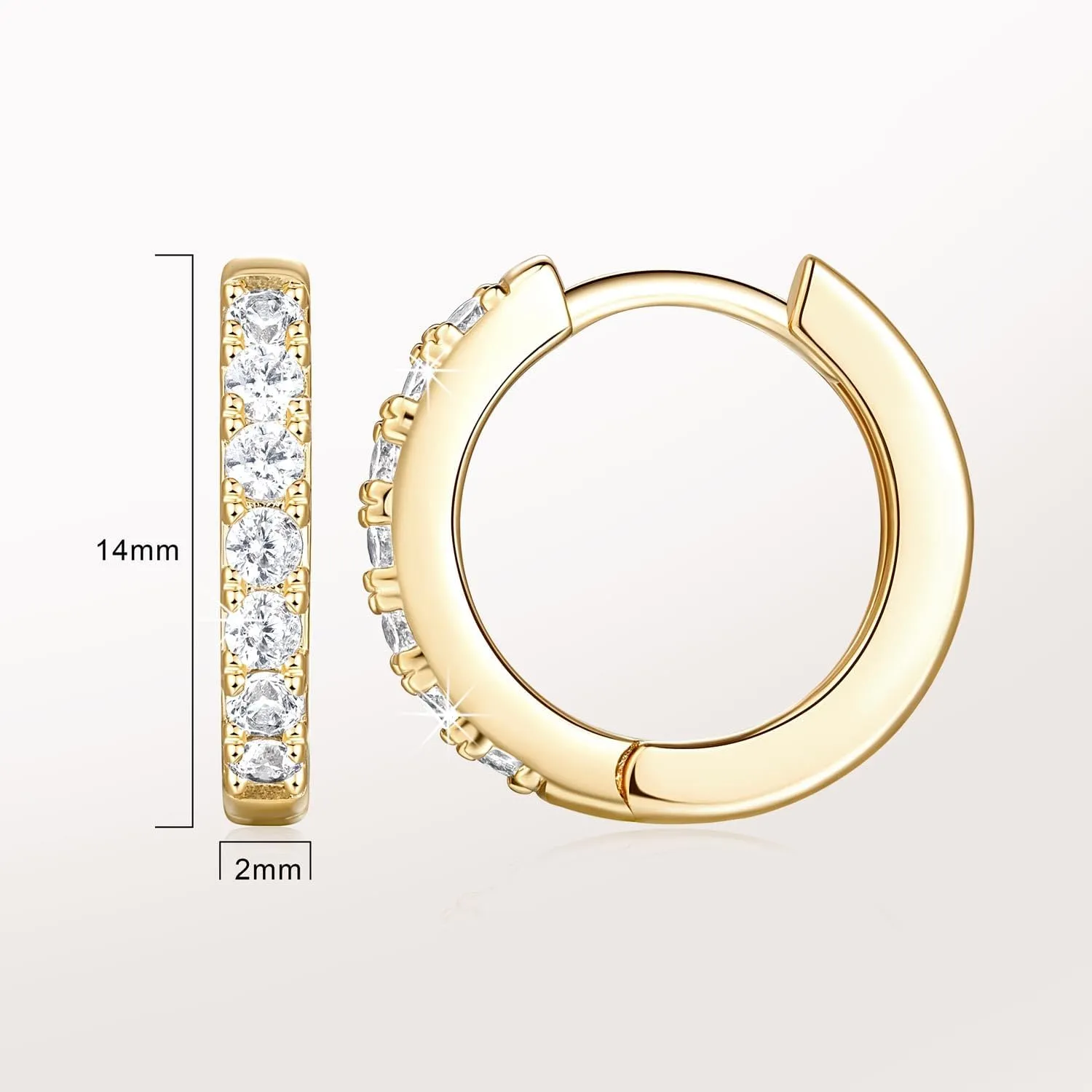 NEARLAND 14K Gold Hoop Earrings for Women 14K Gold Earrings Hypoallergenic Lightweight Small Hoop Earring for Womens with Round Cubic Zirconia Huggie Hoops Earring for Women 12/14/16/20/25/30mm