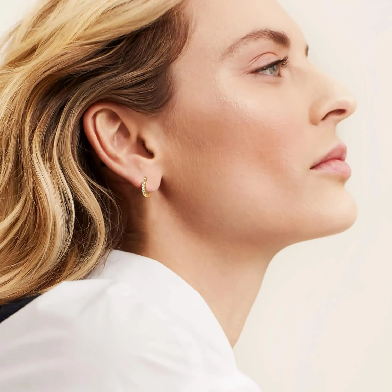 NEARLAND 14K Gold Hoop Earrings for Women 14K Gold Earrings Hypoallergenic Lightweight Small Hoop Earring for Womens with Round Cubic Zirconia Huggie Hoops Earring for Women 12/14/16/20/25/30mm