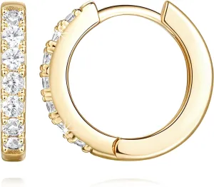 NEARLAND 14K Gold Hoop Earrings for Women 14K Gold Earrings Hypoallergenic Lightweight Small Hoop Earring for Womens with Round Cubic Zirconia Huggie Hoops Earring for Women 12/14/16/20/25/30mm