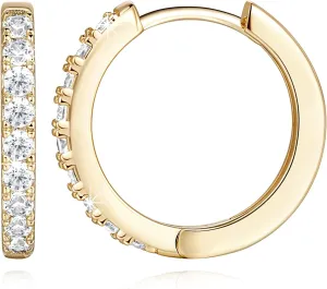 NEARLAND 14K Gold Hoop Earrings for Women 14K Gold Earrings Hypoallergenic Lightweight Small Hoop Earring for Womens with Round Cubic Zirconia Huggie Hoops Earring for Women 16mm