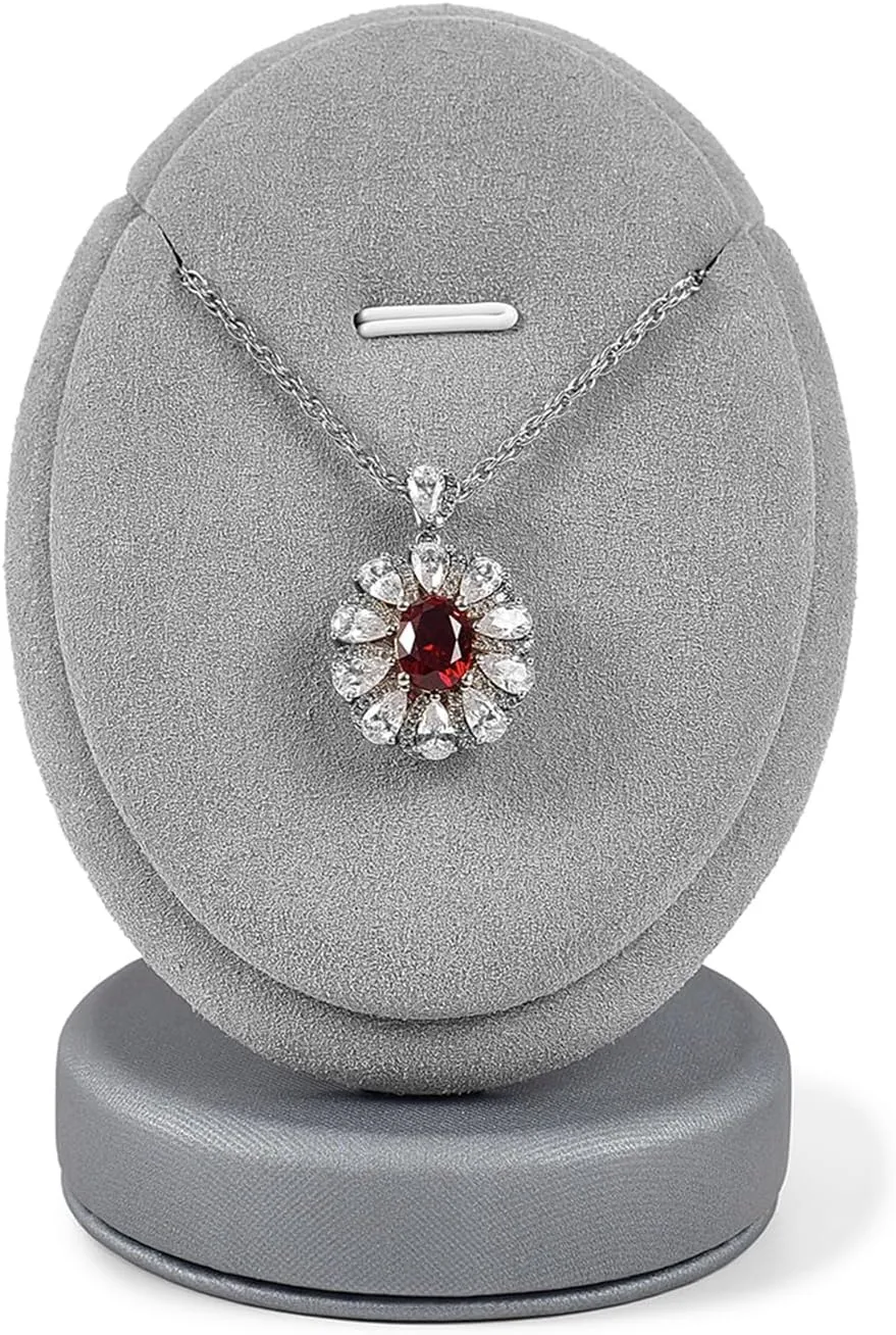Necklace Display Stand Small Necklace Holder Microfiber Jewelry Display Stand For Birthday,Valentine's Day Gifts (Light Grey)