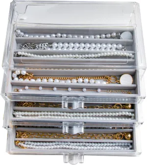 Necklace Holder Organizer, Dustproof Necklace Box Velvet Necklace Organizer Box with Lid Clear Acrylic Dustproof Stackable Jewelry Displays for Necklaces Chain Display (Gray, 3 Drawer)
