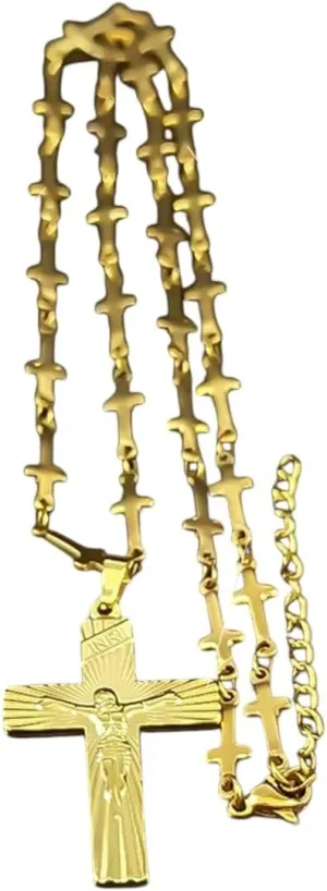 New 2025 Unisex Christian Cross Jesus Pendant Necklaces For Women Men Stainless Steel Gold Color Inri Crucifix Necklace Decoration Jewelry Luxury With You Accessories Trendy For Women And Men