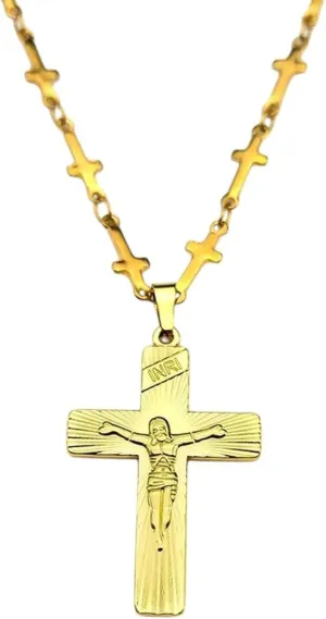 New 2025 Unisex Christian Cross Jesus Pendant Necklaces For Women Men Stainless Steel Gold Color Inri Crucifix Necklace Decoration Jewelry Luxury With You Accessories Trendy For Women And Men