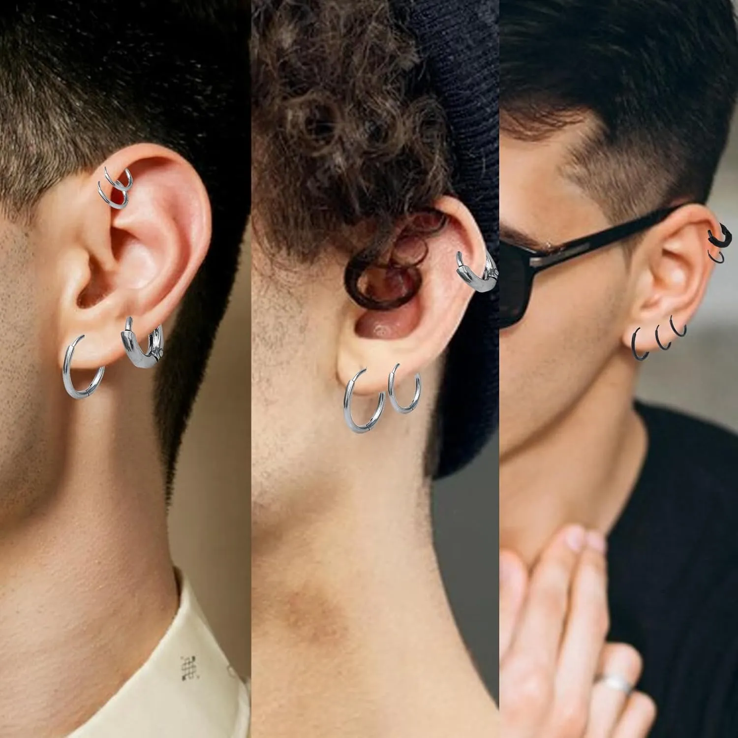 NEWITIN 12 Pairs Surgical Stainless Steel Hoop Earrings for Men Hypoallergenic Earring Huggie Cartilage Hoop Earring Set Colorful Small Hoop Earrings for Women Men