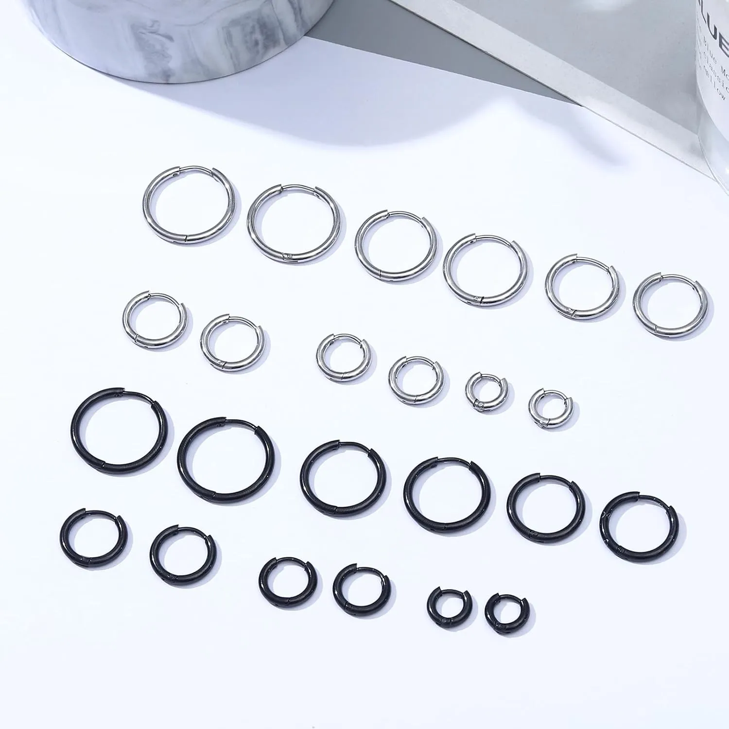 NEWITIN 12 Pairs Surgical Stainless Steel Hoop Earrings for Men Hypoallergenic Earring Huggie Cartilage Hoop Earring Set Colorful Small Hoop Earrings for Women Men