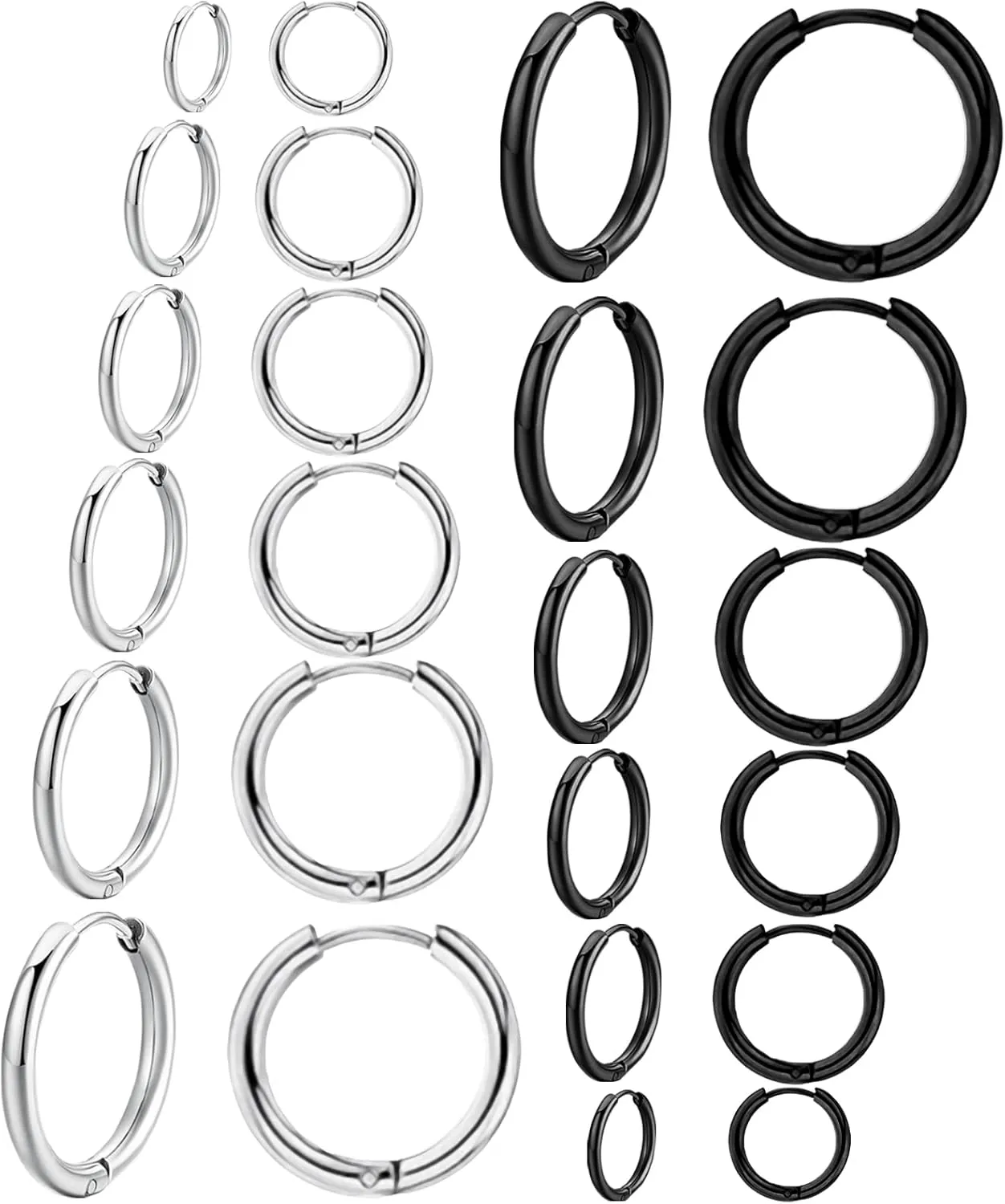 NEWITIN 12 Pairs Surgical Stainless Steel Hoop Earrings for Men Hypoallergenic Earring Huggie Cartilage Hoop Earring Set Colorful Small Hoop Earrings for Women Men
