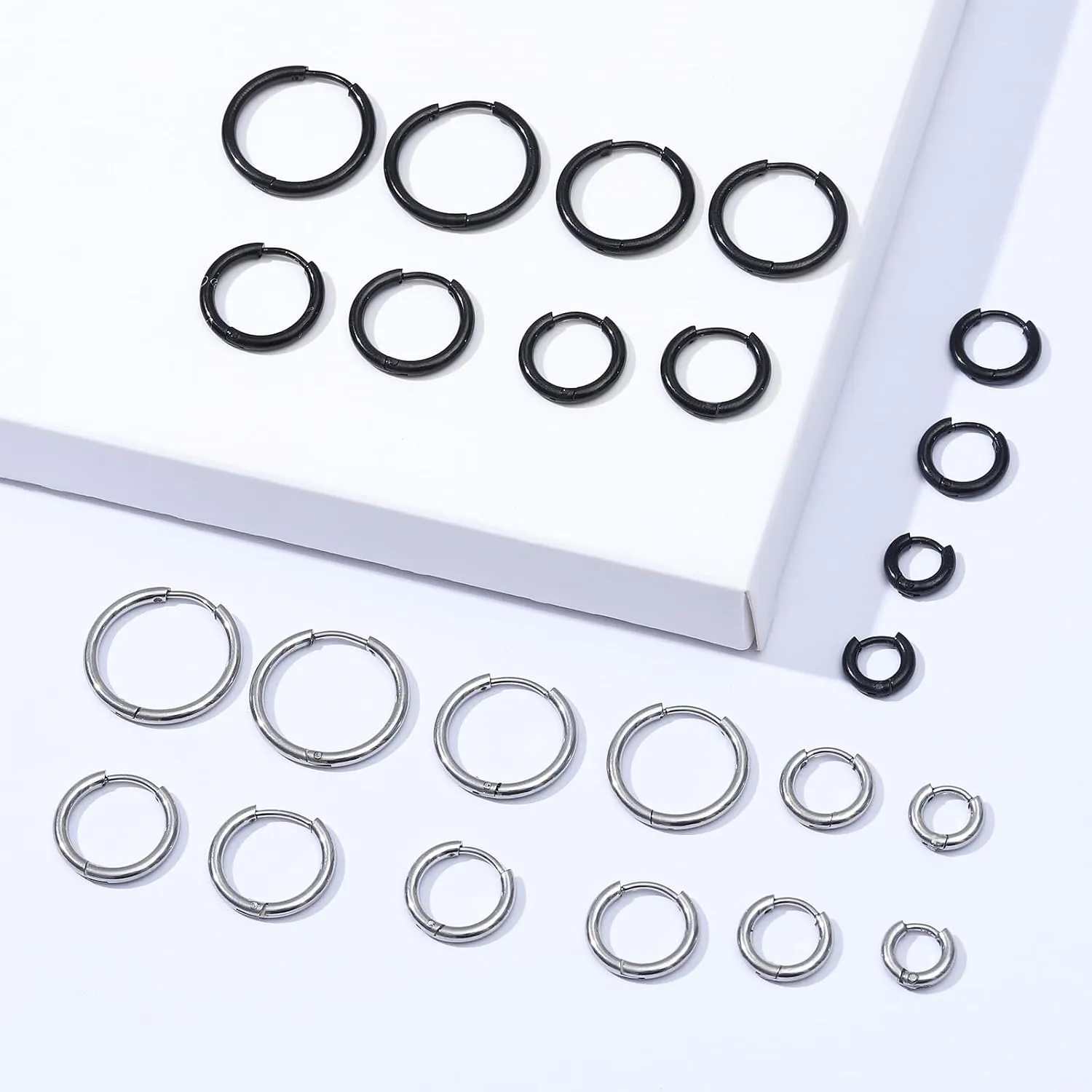NEWITIN 12 Pairs Surgical Stainless Steel Hoop Earrings for Men Hypoallergenic Earring Huggie Cartilage Hoop Earring Set Colorful Small Hoop Earrings for Women Men