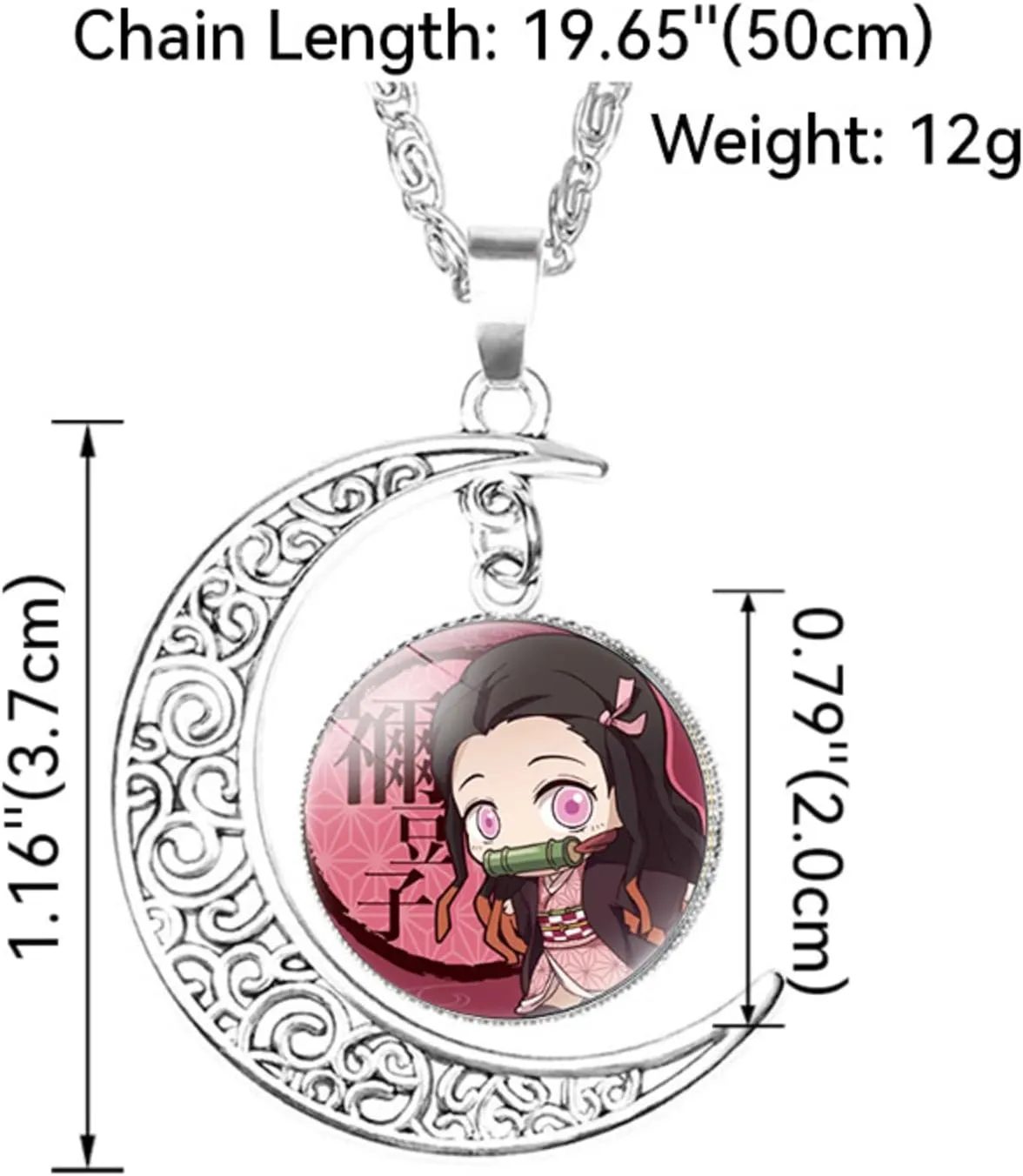 Nezuko Kamado Anime Jewelry Set Glass Dome Crescent Moon Pendant Charm Necklace, Earrings, Bracelet Jewelry Set Gifts for Women Girls