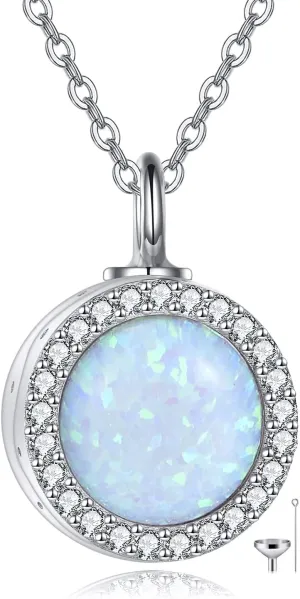 ONEFINITY Opal/Turquoise Urn Necklaces for Ashes Sterling Silver Opal Cremation Jewelry for Ashes Memory Jewelry for Women