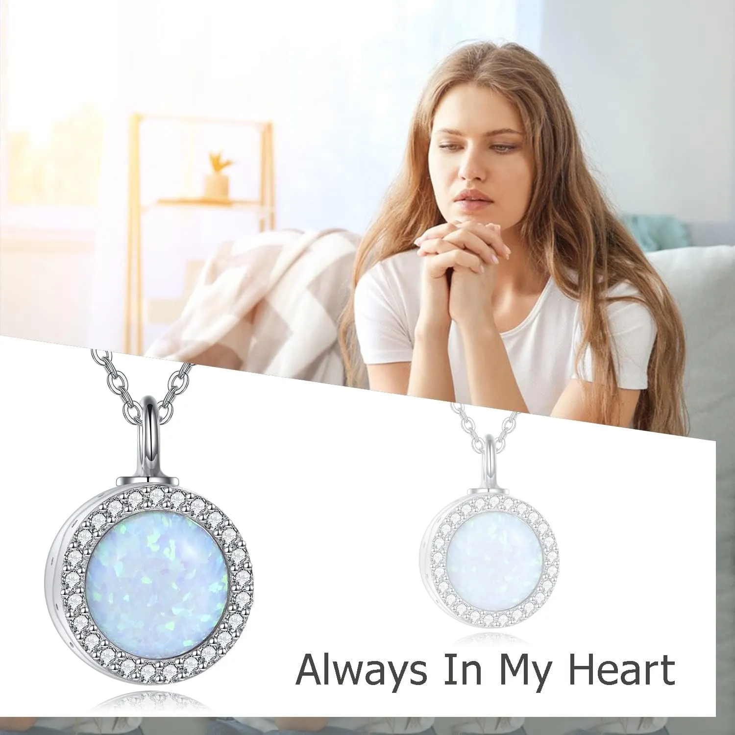 ONEFINITY Opal/Turquoise Urn Necklaces for Ashes Sterling Silver Opal Cremation Jewelry for Ashes Memory Jewelry for Women