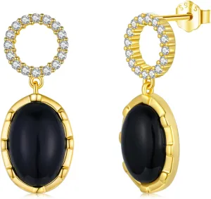 Onyx Dangle Earrings 925 Sterling Silver Black Onyx Dangle Earring 14K Gold Plated Drop Earring Jewelry Christmas Gift for Women