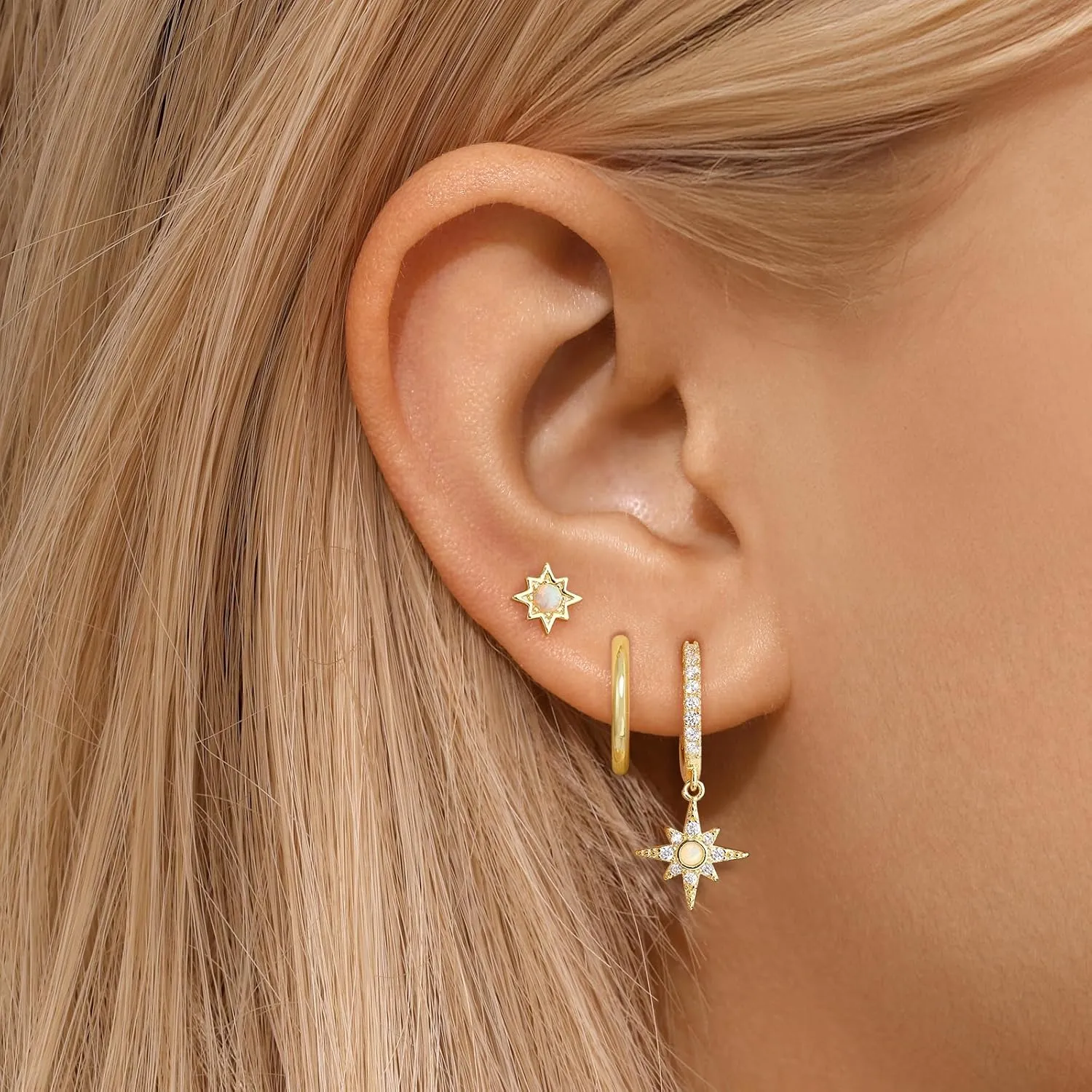 Opal Earrings Set for Women, Sterling Silver Hoop Earrings for Sensitive Ears, Dainty Trendy Opal Jewelry 2025, Birthday Gifts for Her/Yourself/Mom