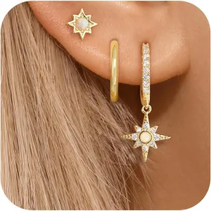 Opal Earrings Set for Women, Sterling Silver Hoop Earrings for Sensitive Ears, Dainty Trendy Opal Jewelry 2025, Birthday Gifts for Her/Yourself/Mom
