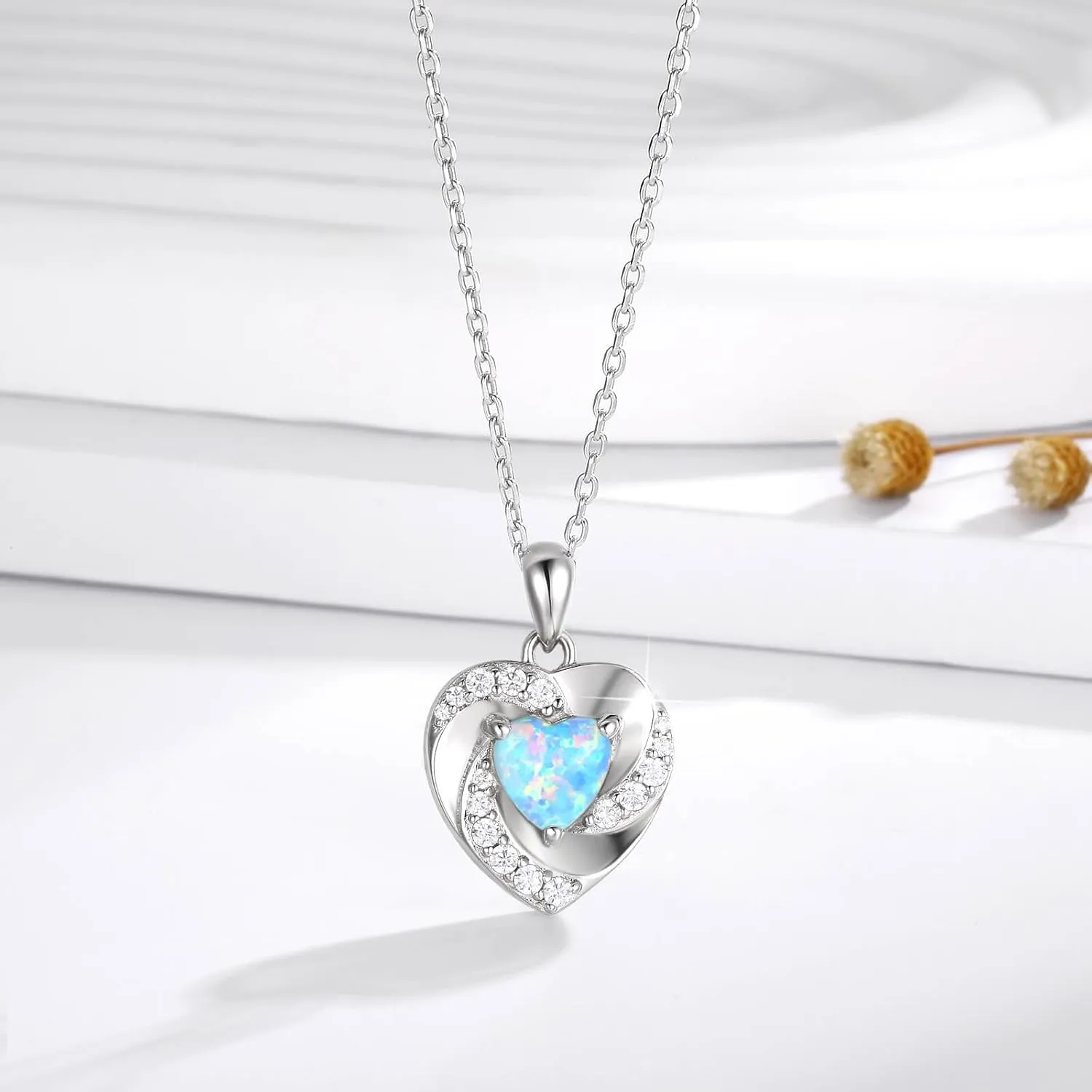 Opal Heart Urn Necklaces to Hold Ashes of Loved Ones 925 Sterling Silver Cremation Jewelry for Women