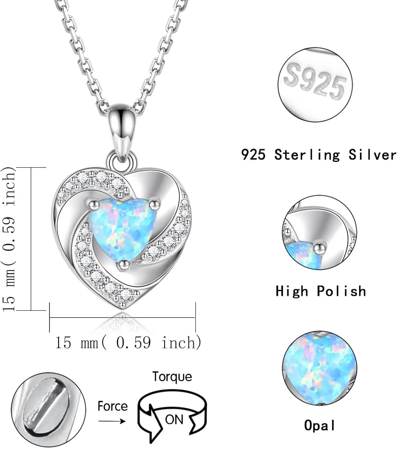 Opal Heart Urn Necklaces to Hold Ashes of Loved Ones 925 Sterling Silver Cremation Jewelry for Women