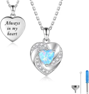 Opal Heart Urn Necklaces to Hold Ashes of Loved Ones 925 Sterling Silver Cremation Jewelry for Women