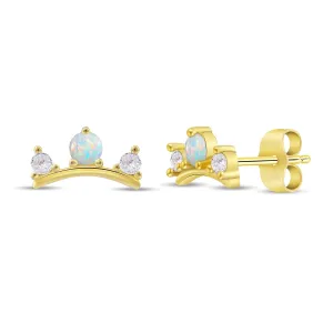 Opal Stud Earrings-14K Gold Plated Cubic Zirconia Earrings Studs Hypoallergenic Opal Earrings Small Gold Stud Earrings for Women Birthstone Earrings