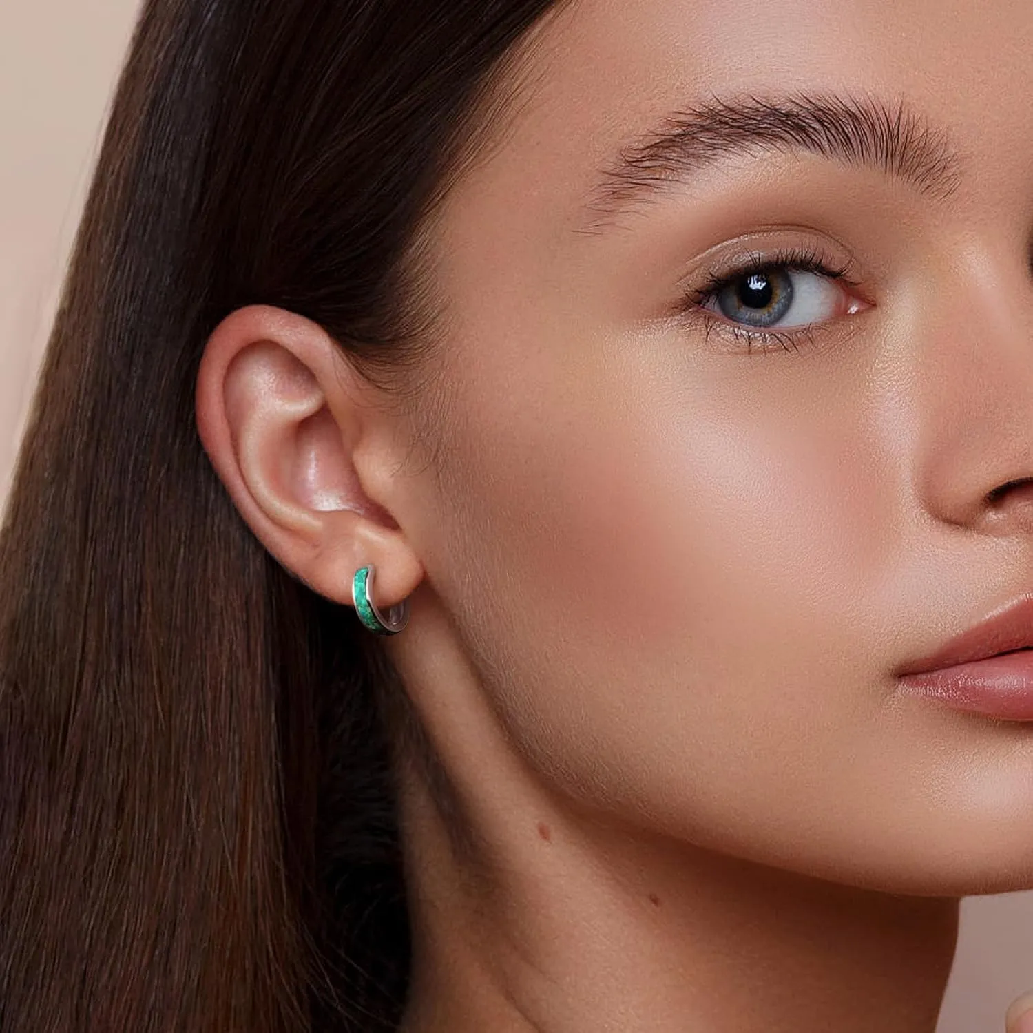 Opal Stud Huggie Hoop Earrings: Hypoallergenic 14K Gold/Silver/Rose Gold Plated Small Hoop Earrings for Women Sensitive Ears