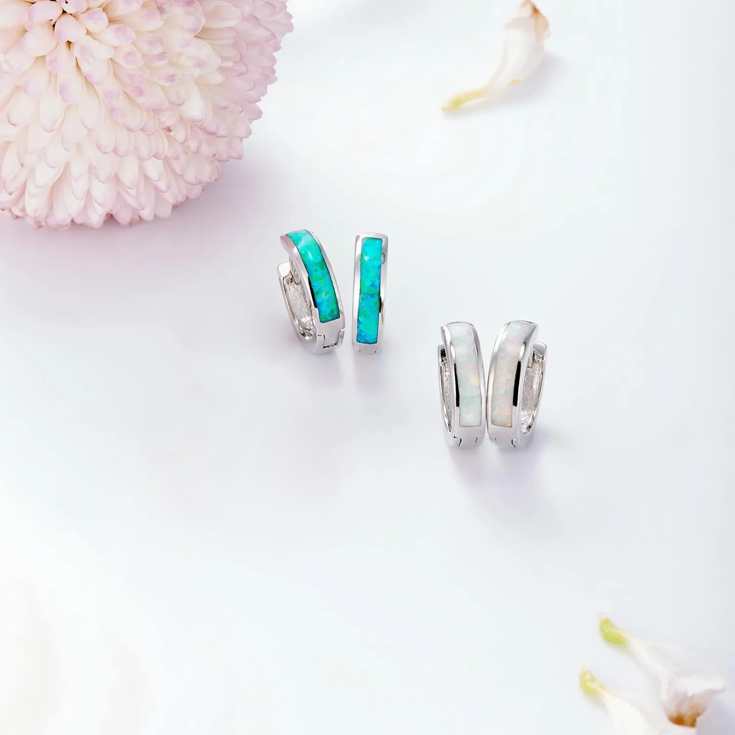 Opal Stud Huggie Hoop Earrings: Hypoallergenic 14K Gold/Silver/Rose Gold Plated Small Hoop Earrings for Women Sensitive Ears