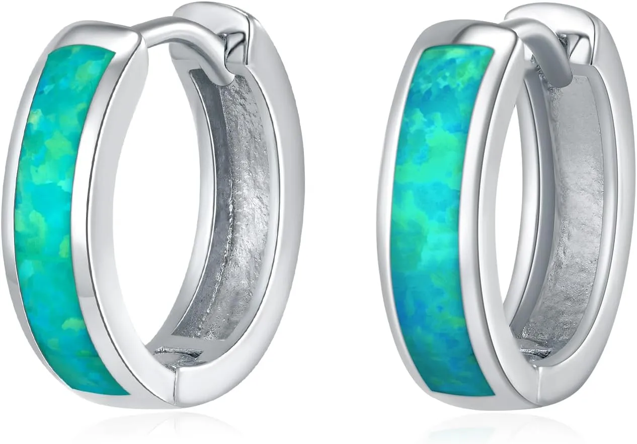 Opal Stud Huggie Hoop Earrings: Hypoallergenic 14K Gold/Silver/Rose Gold Plated Small Hoop Earrings for Women Sensitive Ears