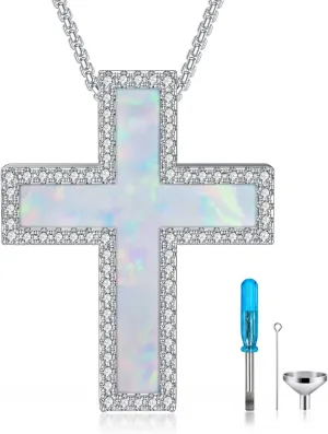 Opal Urn Necklaces for Ashes 925 Sterling Silver Opal Cremation Jewelry for Ashes Memory Jewelry for Women