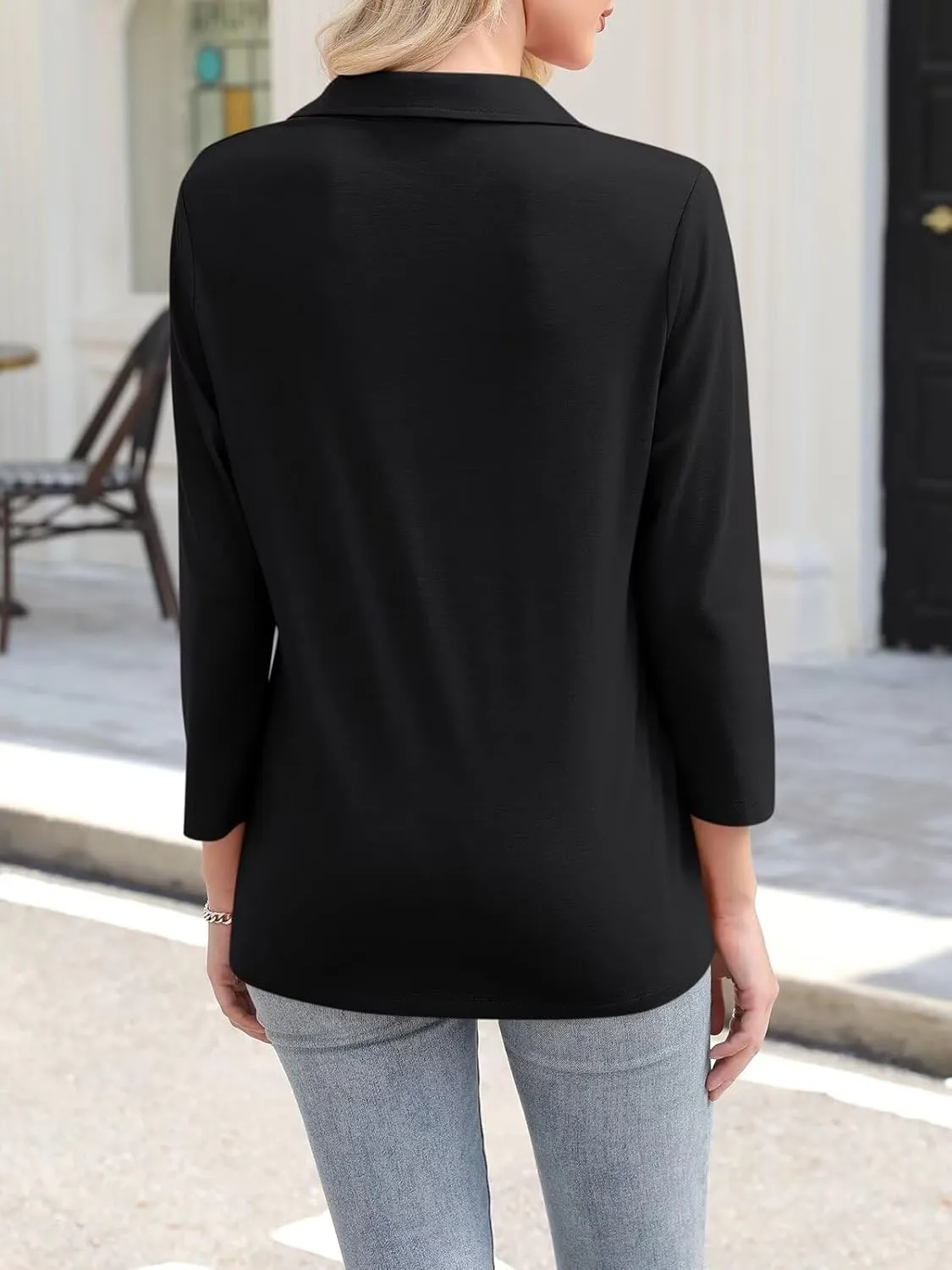 ORANDESIGNE Women's 3/4 Sleeves V Neck Polo Shirts Casual Summer Tops Basic Collar Cute Tees