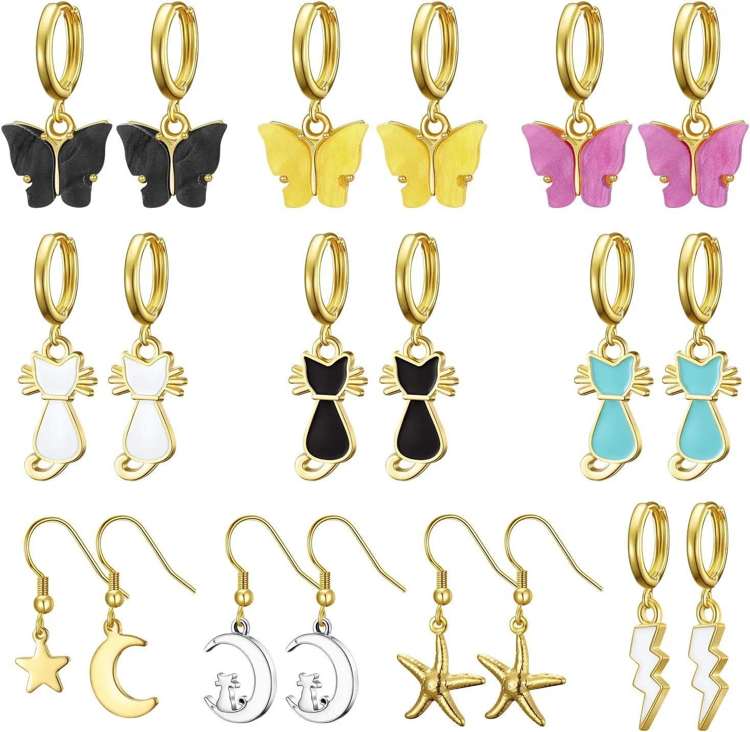 Ornaland 10 Pairs Small Hoop Earrings Set Hoop Hypoallergenic Dangle Gold Earrings for Women