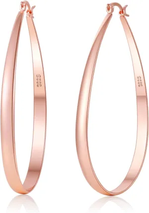 PABBEU Sterling Silver Hoop Earrings for Women Thick Large Hoops Earrings Lightweight Hypoallergenic Oval Silver Hoop Earring for Women Gifts 30/40/50/60MM
