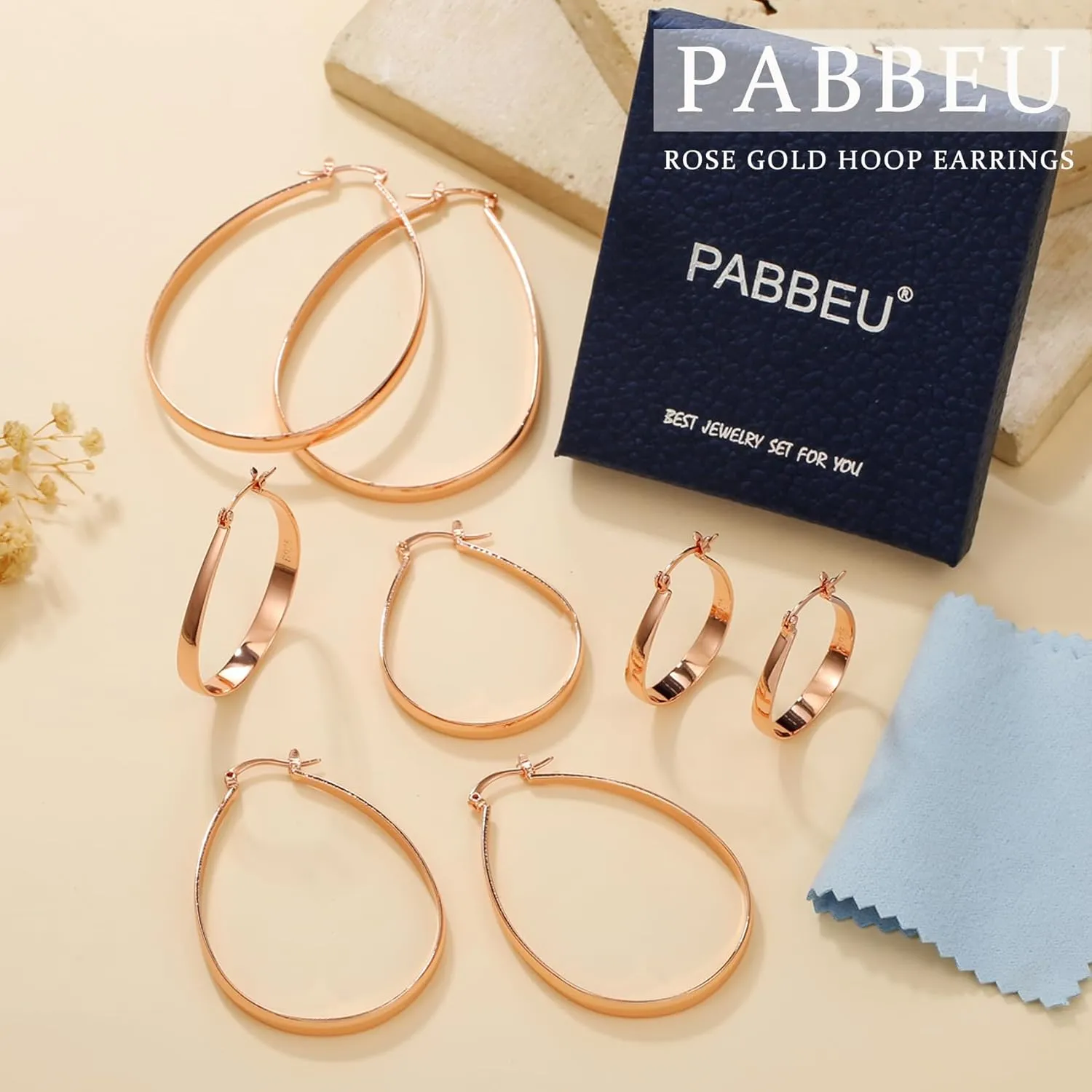 PABBEU Sterling Silver Hoop Earrings for Women Thick Large Hoops Earrings Lightweight Hypoallergenic Oval Silver Hoop Earring for Women Gifts 30/40/50/60MM