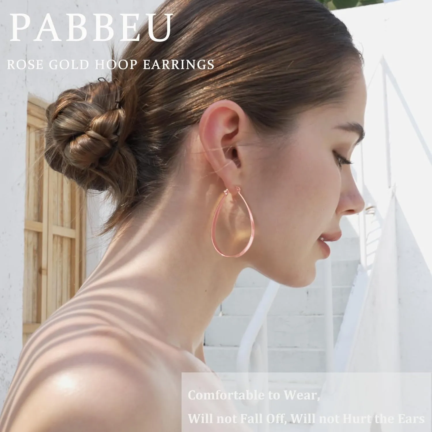 PABBEU Sterling Silver Hoop Earrings for Women Thick Large Hoops Earrings Lightweight Hypoallergenic Oval Silver Hoop Earring for Women Gifts 30/40/50/60MM