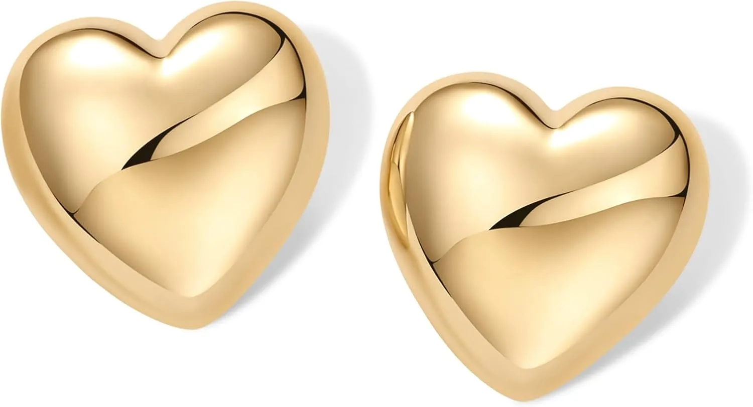 PAVOI 14K Gold Plated Sterling Silver Posts Chunky Heart Statement Earrings for Women | Love Friendship Puffy Heart Teardrop Dangle & Stud Earrings