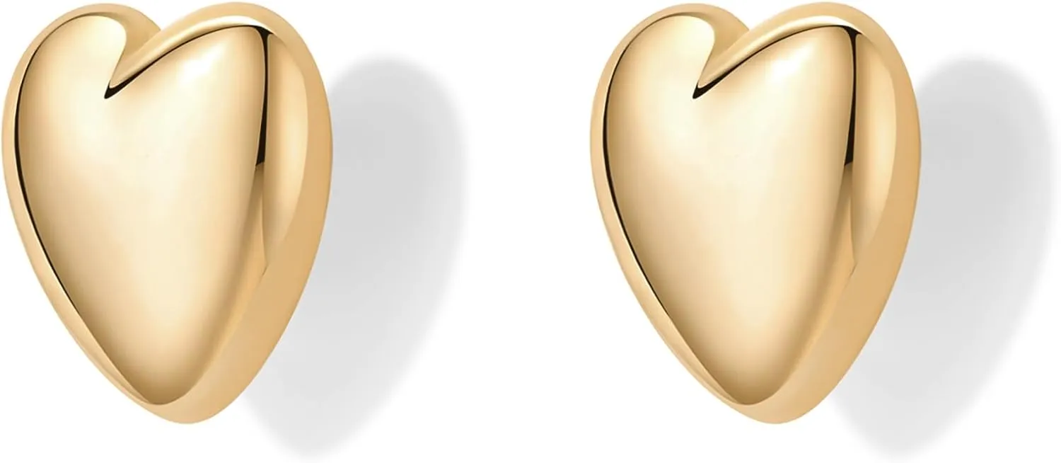PAVOI 14K Gold Plated Sterling Silver Posts Chunky Heart Statement Earrings for Women | Love Friendship Puffy Heart Teardrop Dangle & Stud Earrings