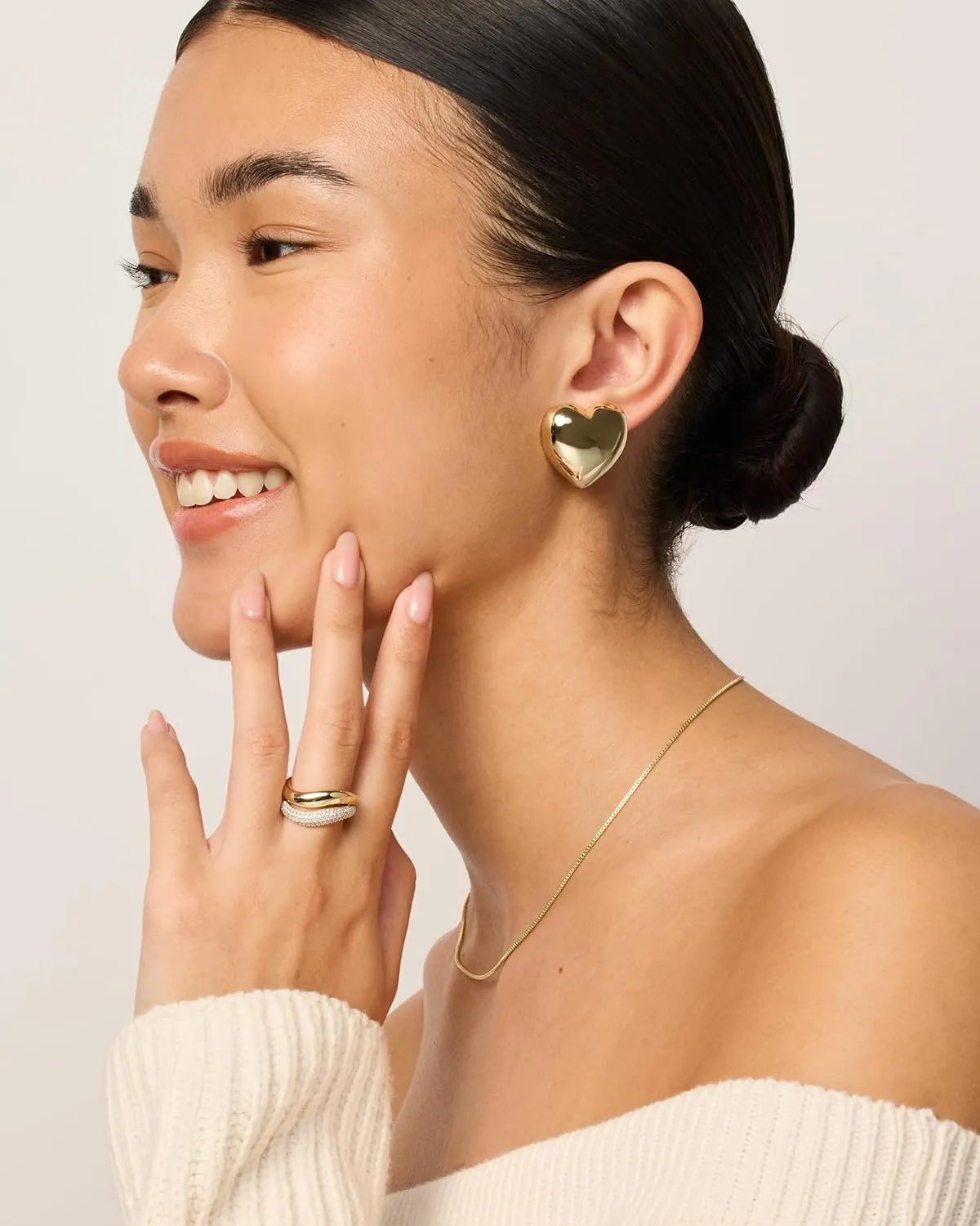 PAVOI 14K Gold Plated Sterling Silver Posts Chunky Heart Statement Earrings for Women | Love Friendship Puffy Heart Teardrop Dangle & Stud Earrings