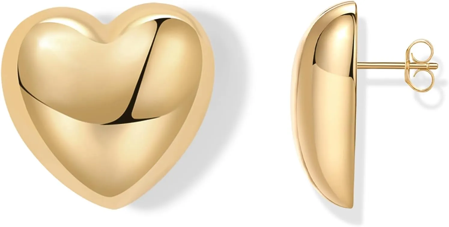PAVOI 14K Gold Plated Sterling Silver Posts Chunky Heart Statement Earrings for Women | Love Friendship Puffy Heart Teardrop Dangle & Stud Earrings
