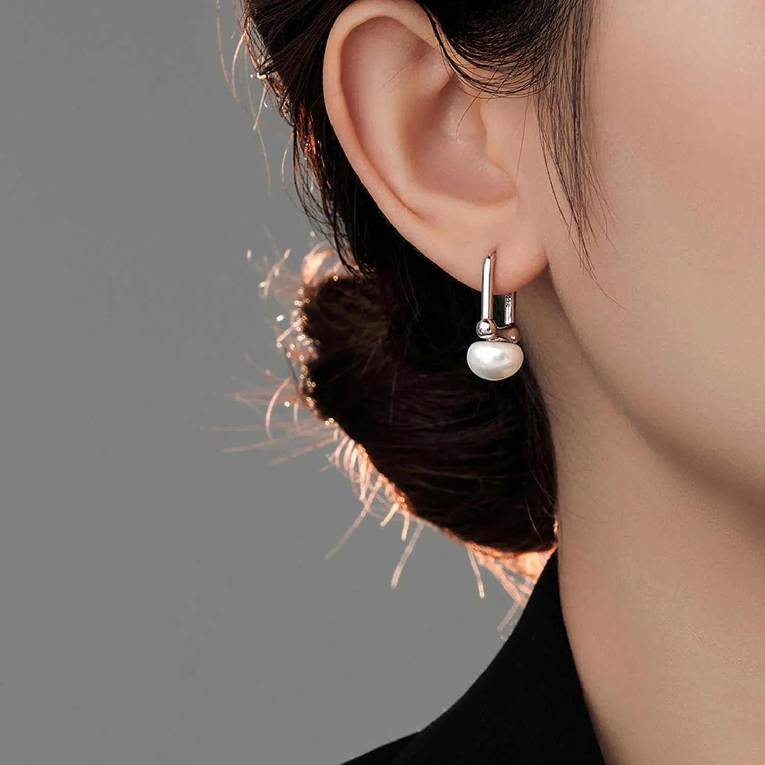 Pearl Earrings for Women 925 Sterling Silver Pearl Drop Hoop Earrings Hypoallergenic Dangle Earrings Birthday Gifts