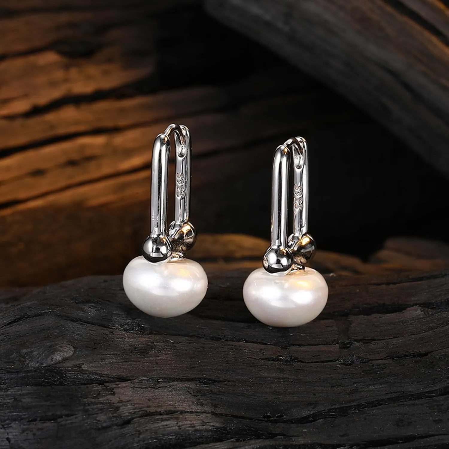 Pearl Earrings for Women 925 Sterling Silver Pearl Drop Hoop Earrings Hypoallergenic Dangle Earrings Birthday Gifts