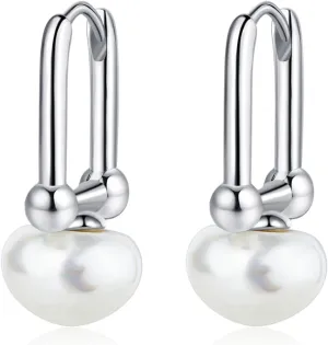 Pearl Earrings for Women 925 Sterling Silver Pearl Drop Hoop Earrings Hypoallergenic Dangle Earrings Birthday Gifts