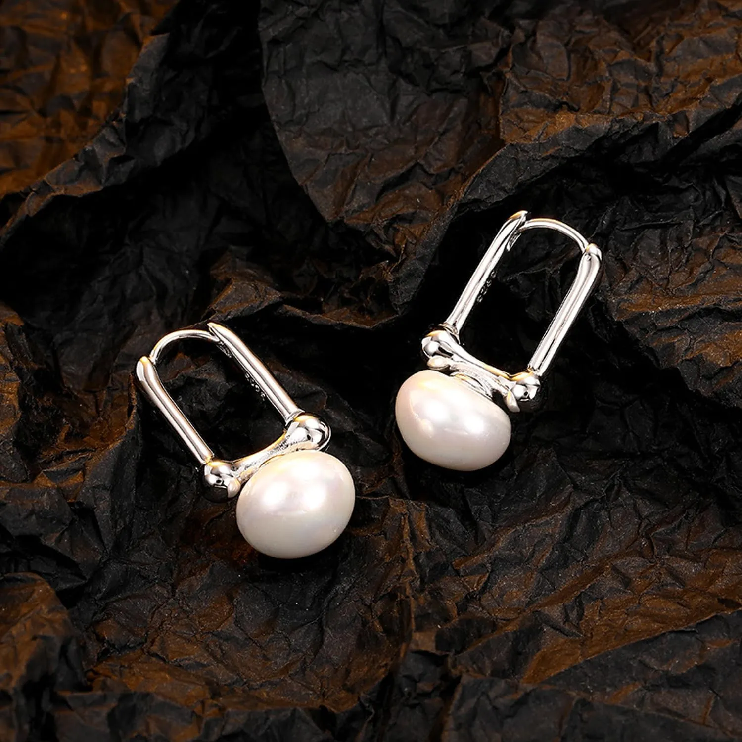 Pearl Earrings for Women 925 Sterling Silver Pearl Drop Hoop Earrings Hypoallergenic Dangle Earrings Birthday Gifts